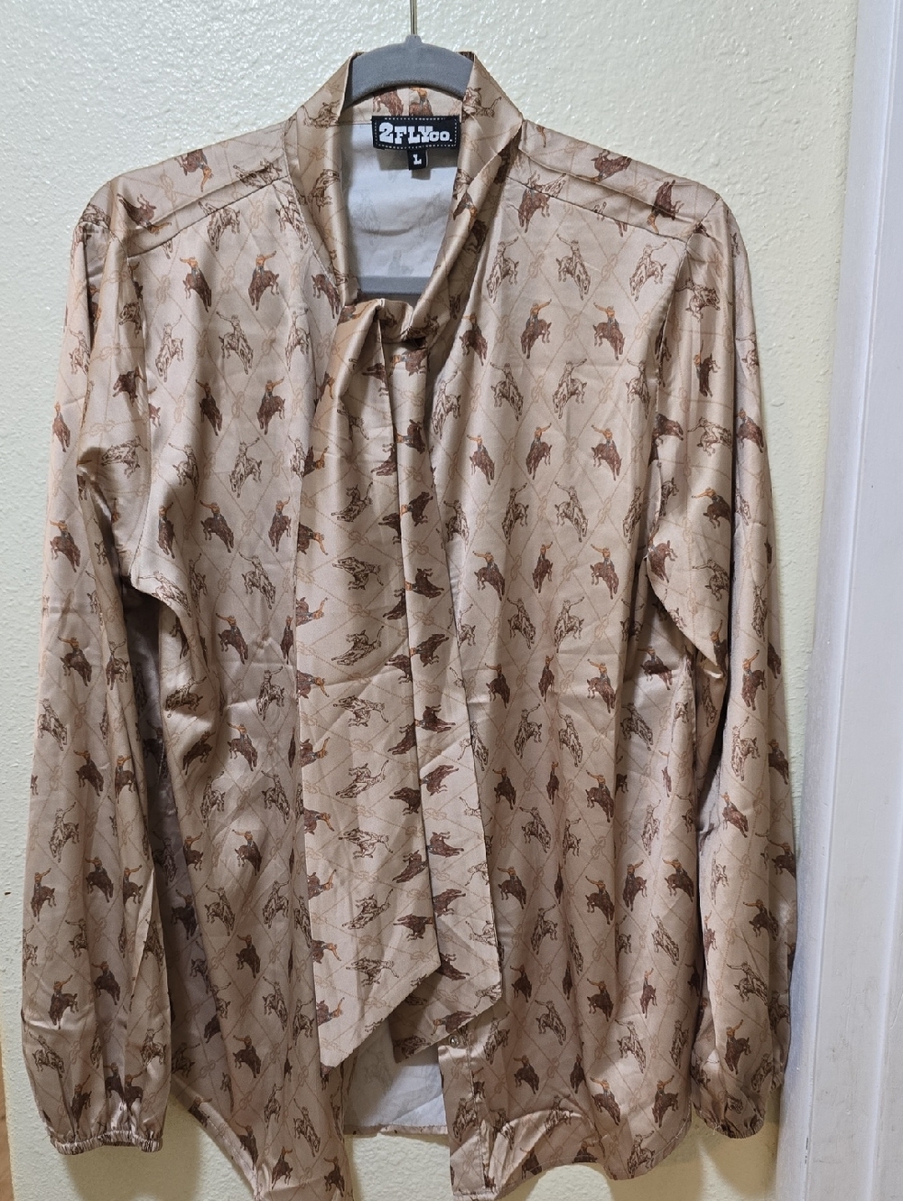 2Fifty Too Beige Horse-Print Tie-Neck Blouse